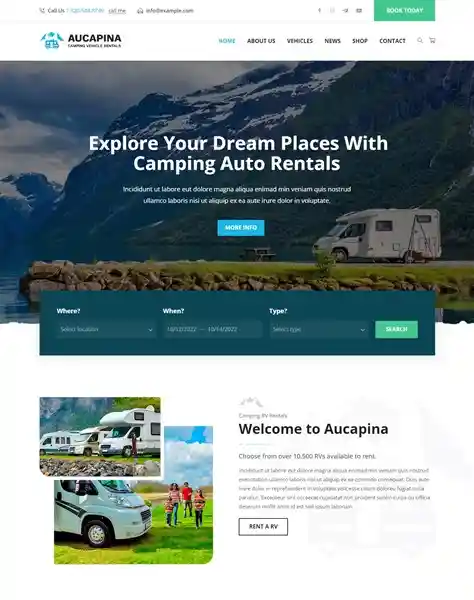 Aucapina - Giao Diện Web Cho Thuê Xe Cắm Trại Đẹp