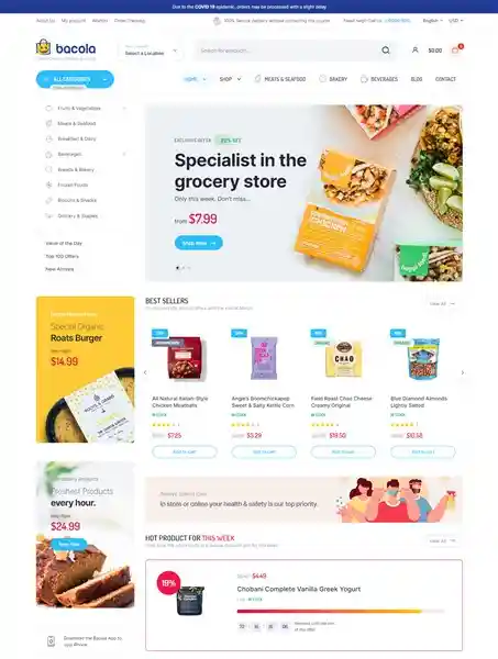 Bacola: Mẫu Website Siêu Thị Mini & Thực Phẩm