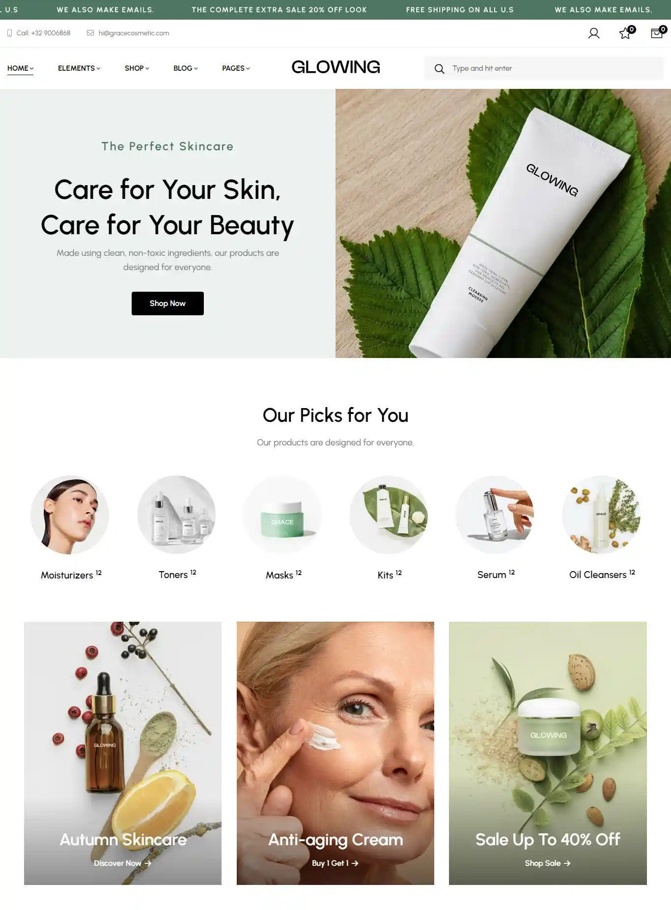 Glowing – Giao diện website mỹ phẩm cao cấp