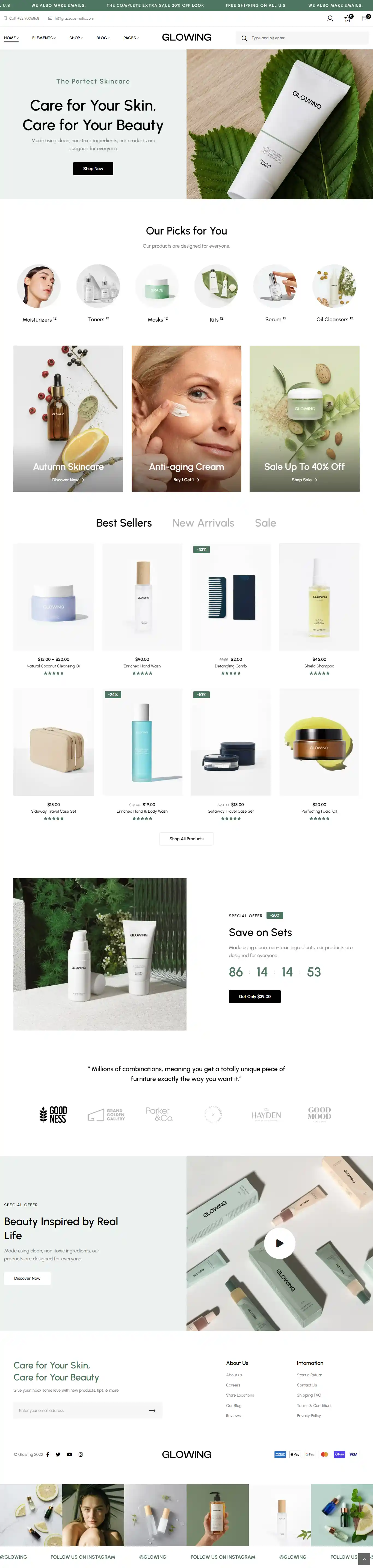 Glowing – Giao diện website mỹ phẩm cao cấp