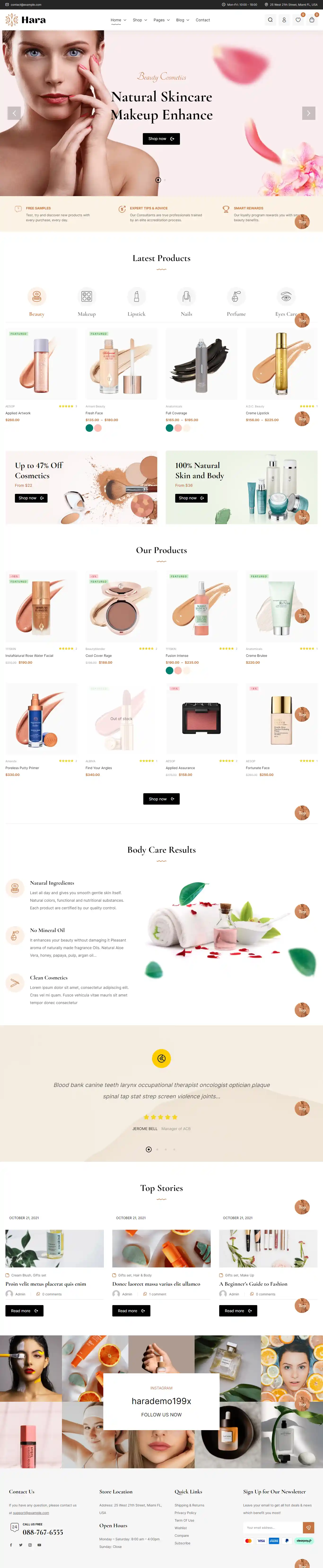 Hara: Mẫu Website Mỹ Phẩm & Đồ Trang Điểm Đẹp Chuẩn SEO