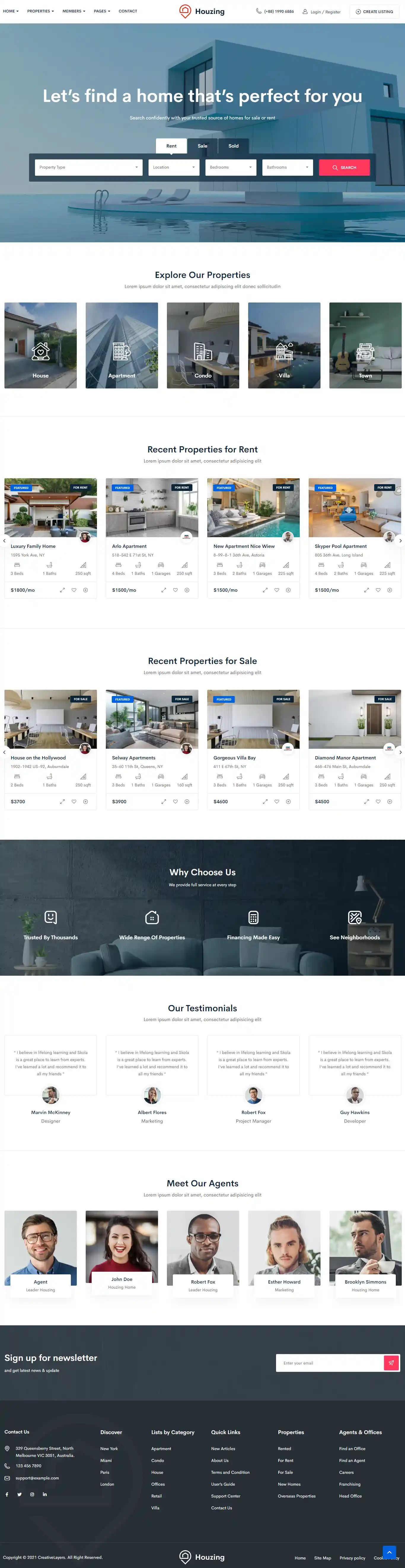 Houzing – Giao diện website bất động sản hiện đại