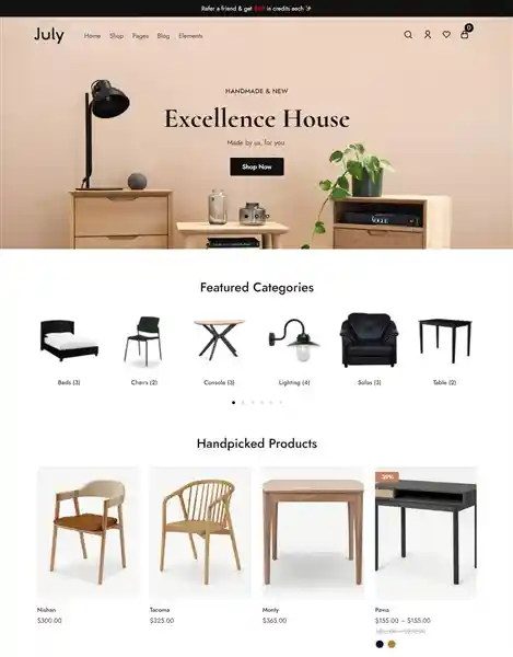 July: Mẫu Website Cửa Hàng Nội Thất & Đồ Gỗ Sang Trọng hình đại diện