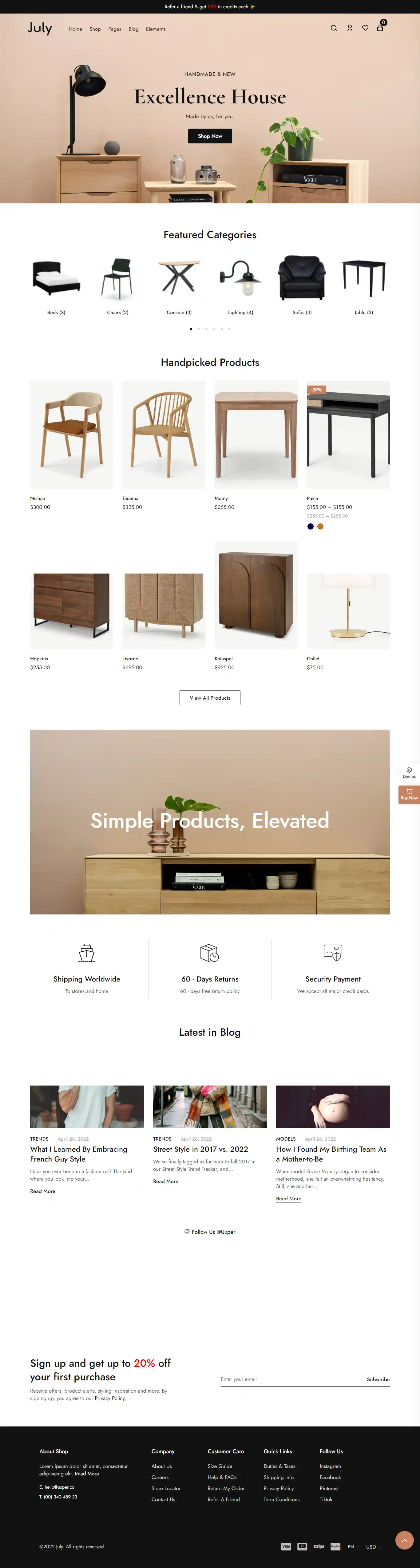 July: Mẫu Website Cửa Hàng Nội Thất & Đồ Gỗ Sang Trọng