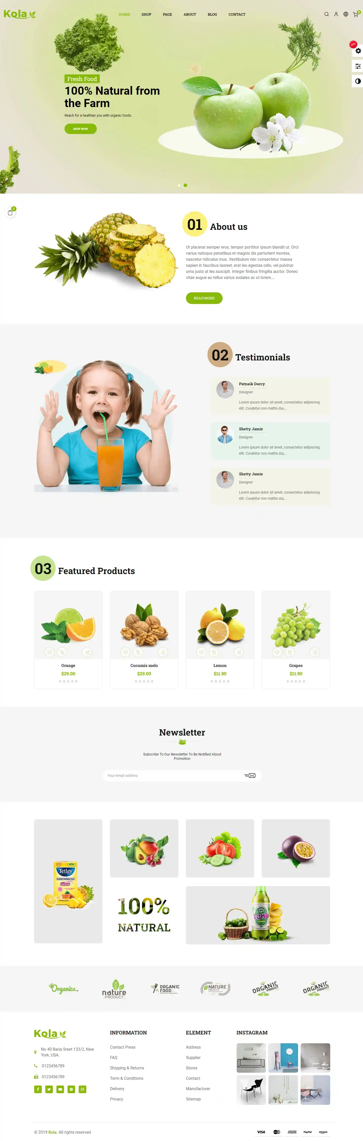 Kola - Giao Diện Web Nông Sản Sạch SEO Rank Math