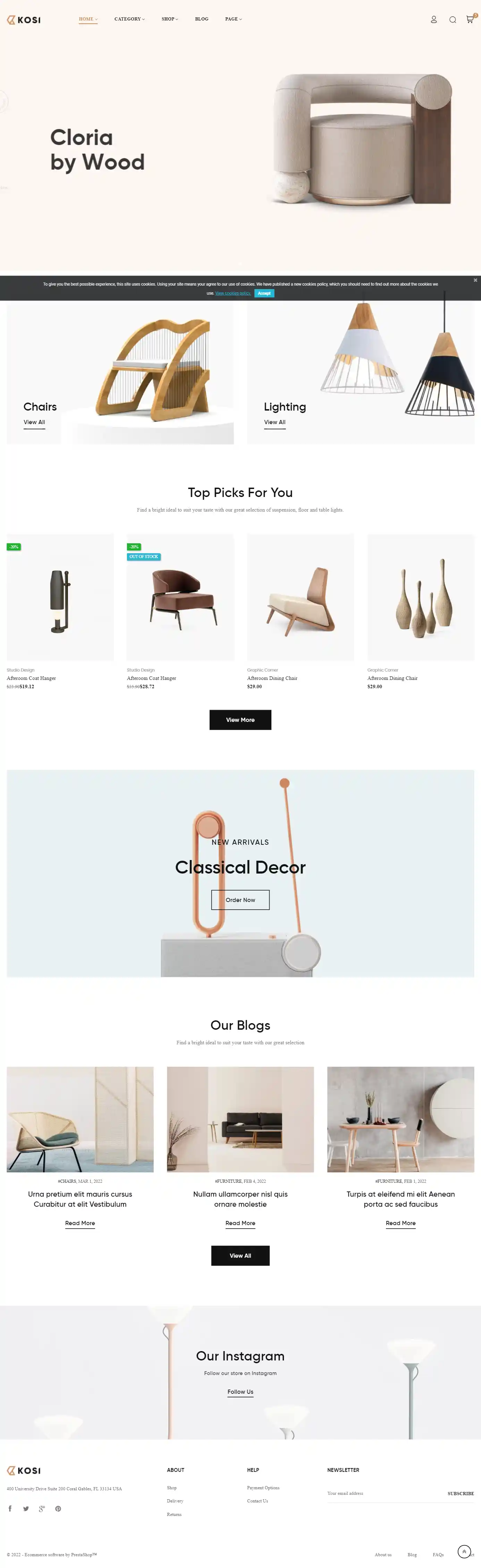 Kosi – Giao diện website nội thất tối giản sang trọng