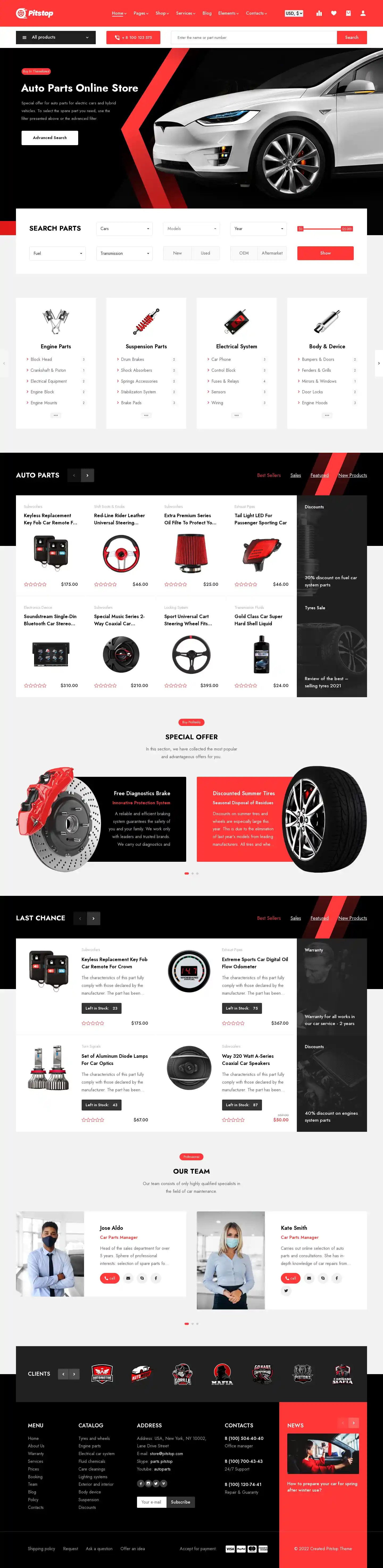 Mẫu giao diện website Phụ tùng Ô tô Pitstop hiện đại