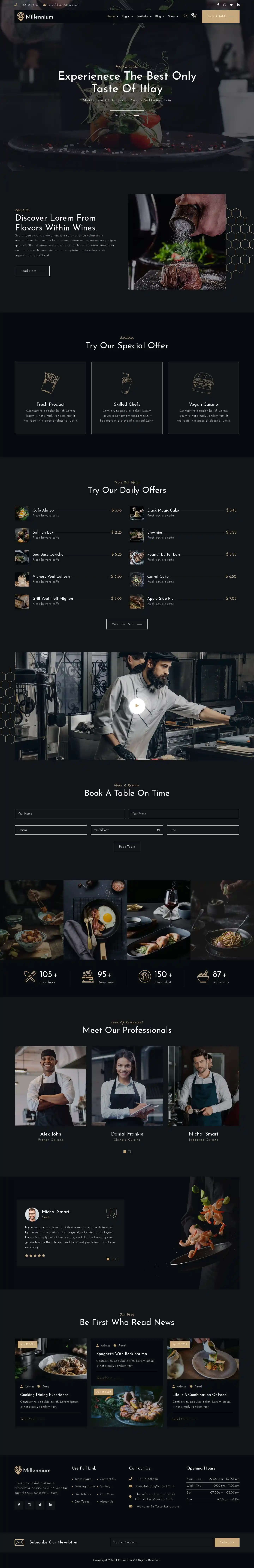 Milennium – Giao diện website nhà hàng hiện đại