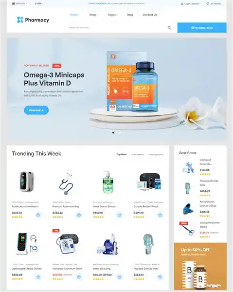 Pharmacy - Giao Diện Web Shop Thiết Bị Y Tế Đẹp