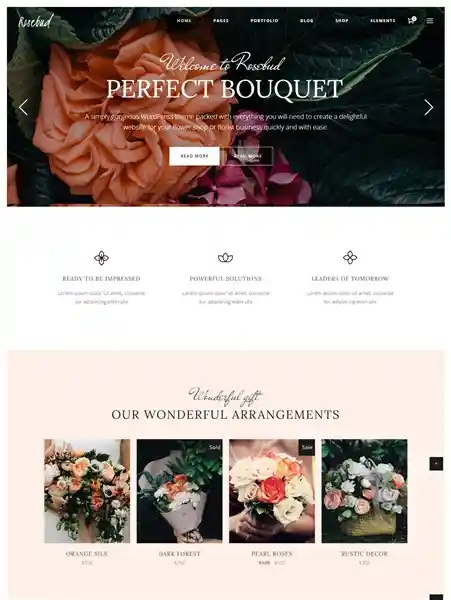 Rosebud: Mẫu Website Hoa Tươi Sự Kiện & Đám Cưới