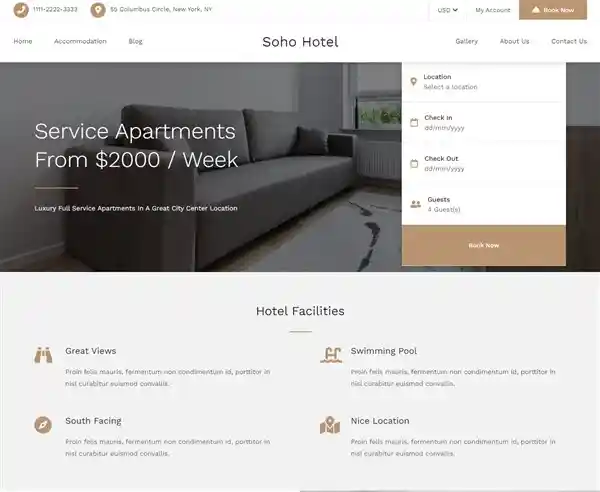 Soho Hotel: Mẫu Website Đặt Phòng Khách Sạn & Resort chuẩn SEO
