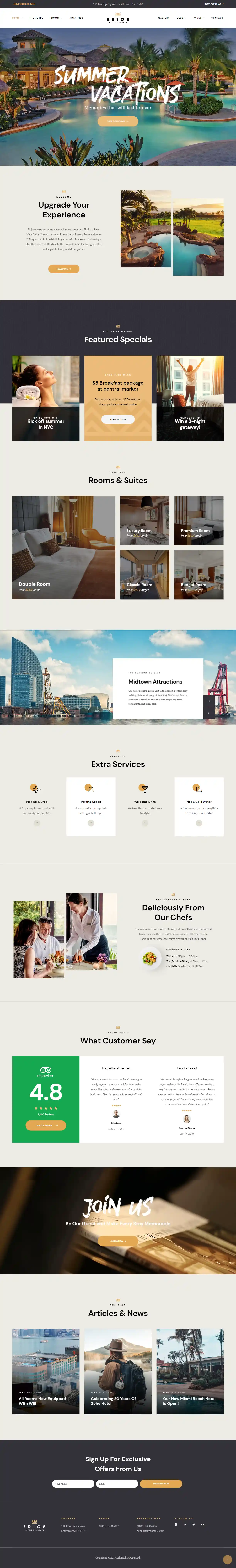 Thiết kế website khách sạn Erios chuẩn SEO