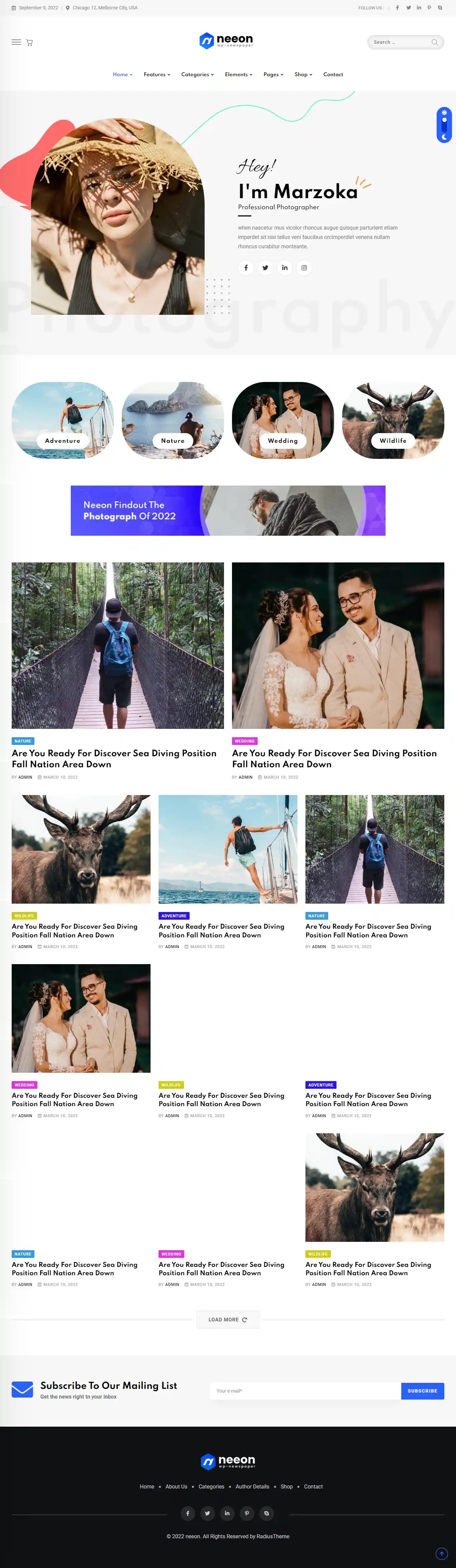 Neeon: Mẫu Website Dịch Vụ Chụp Hình & Studio Nghệ Thuật